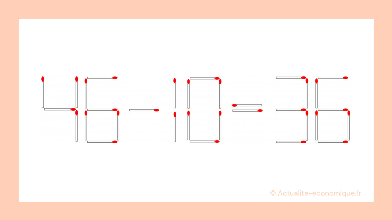 Déplacez l'allumette pour obtenir 46 - 10 = 36