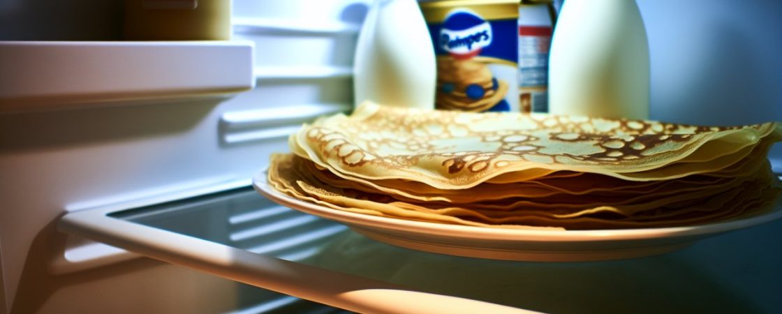 Une assiette de crêpes placée à l'intérieur d'un réfrigérateur.
