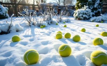 Balles de tennis dans le jardin en hiver