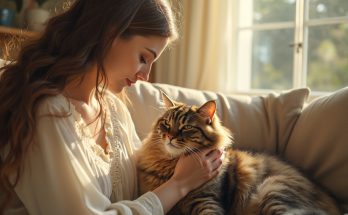 une femme caresse son chat
