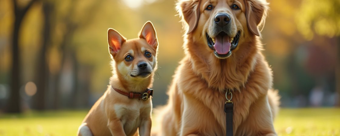un grand chien à coté d'un petit chien
