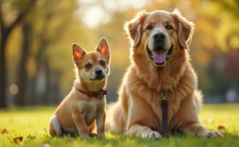 un grand chien à coté d'un petit chien