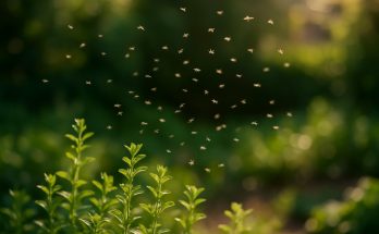 moucherons au dessus de plantes dans le jardin