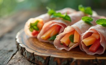 Rouleaux de printemps au melon, jambon de Parme et menthe