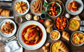 différents plats cuisinés sur une table