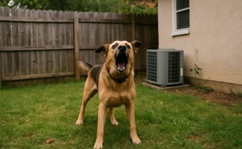 chien qui aboie dans un jardin