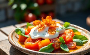 Salade de tomates burrata aux chips de piment : la recette estivale qui fait sensation