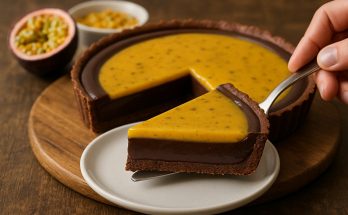 tarte au chocolat avec ganache aux fruits de la passion